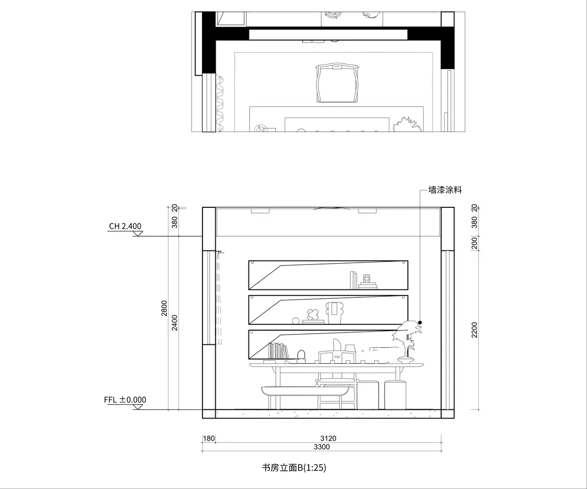 茶室背景墙立面图
